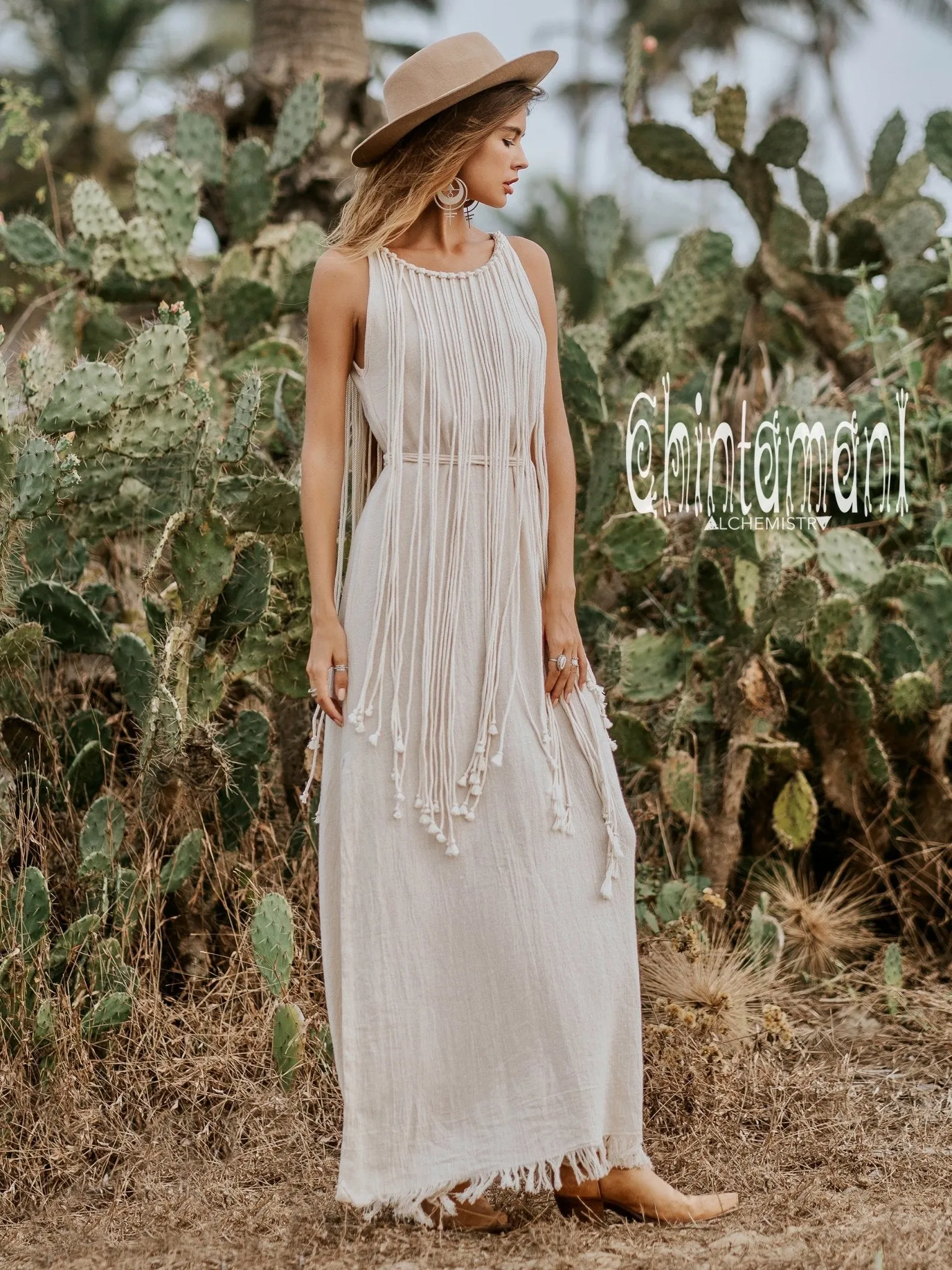 Rope Collar Boho Maxi Dress / Off White