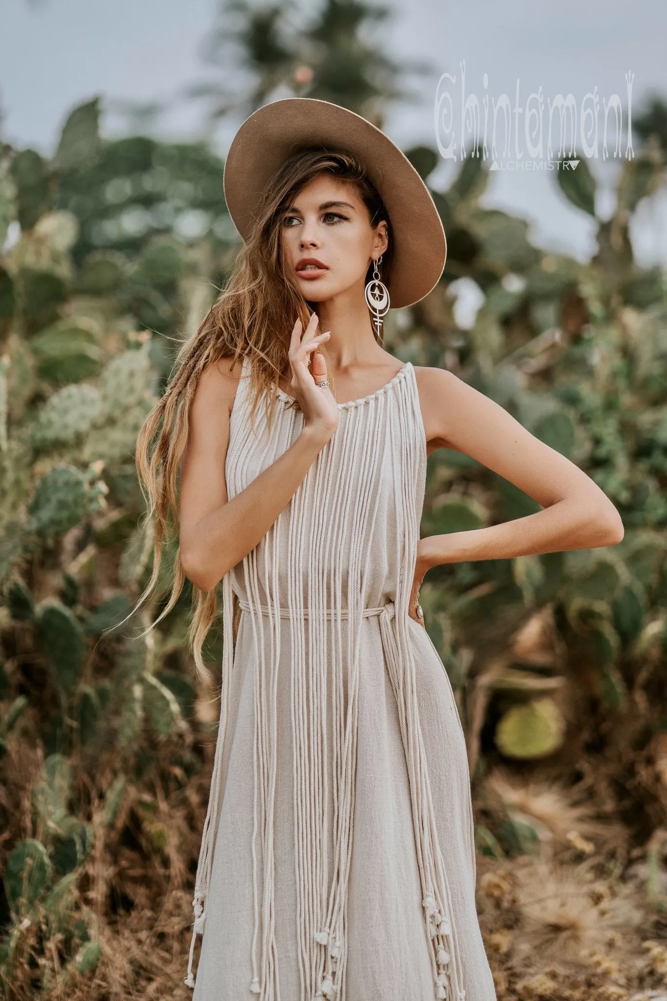 Rope Collar Boho Maxi Dress / Off White