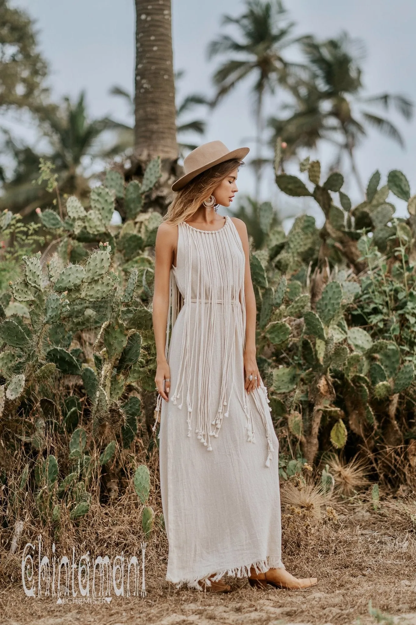 Rope Collar Boho Maxi Dress / Off White