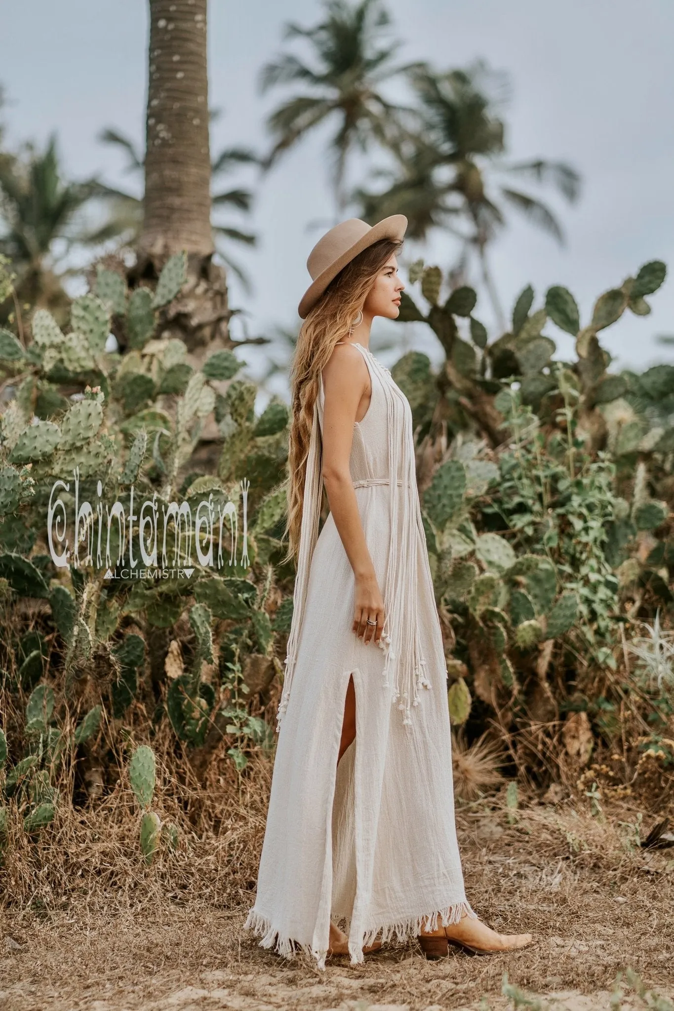 Rope Collar Boho Maxi Dress / Off White