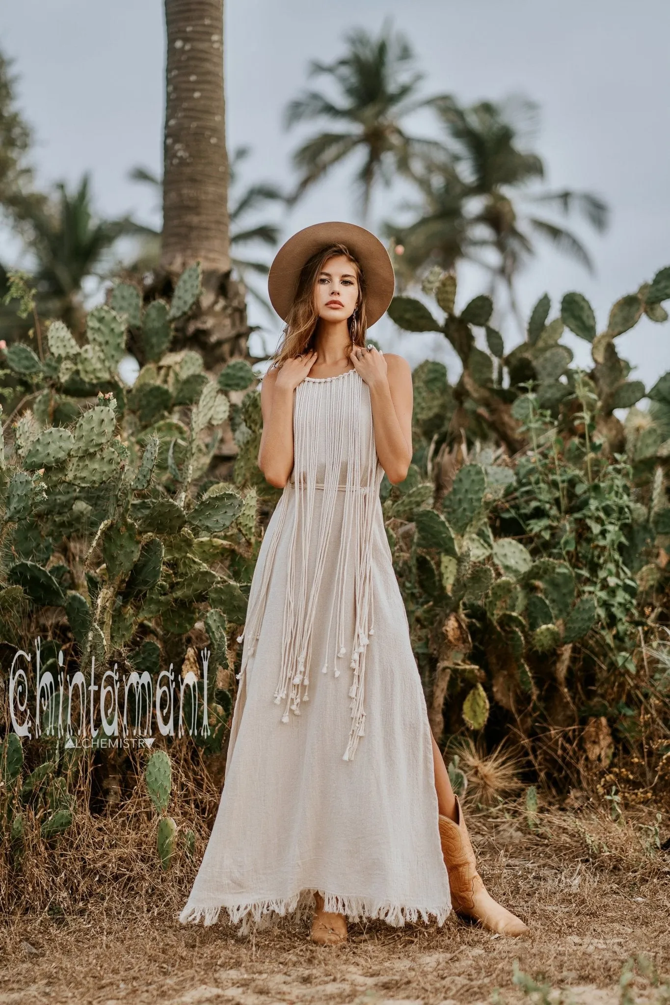 Rope Collar Boho Maxi Dress / Off White