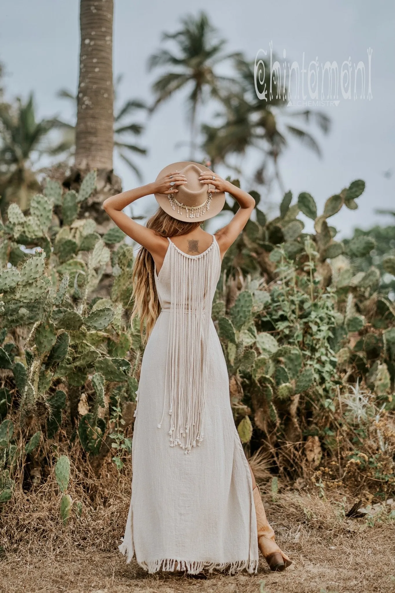 Rope Collar Boho Maxi Dress / Off White