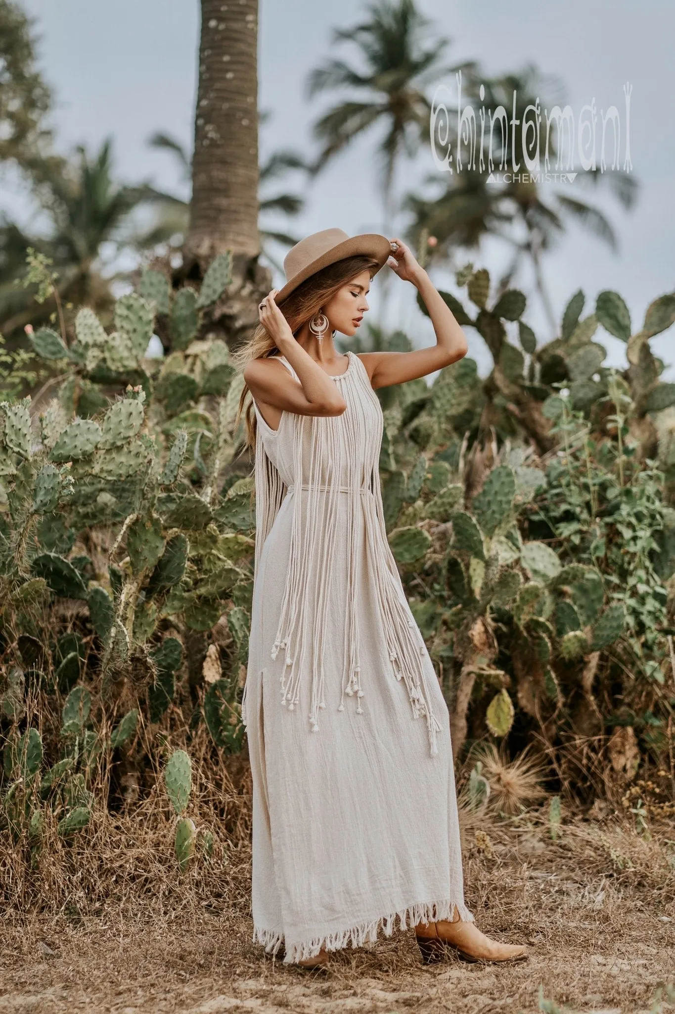 Rope Collar Boho Maxi Dress / Off White