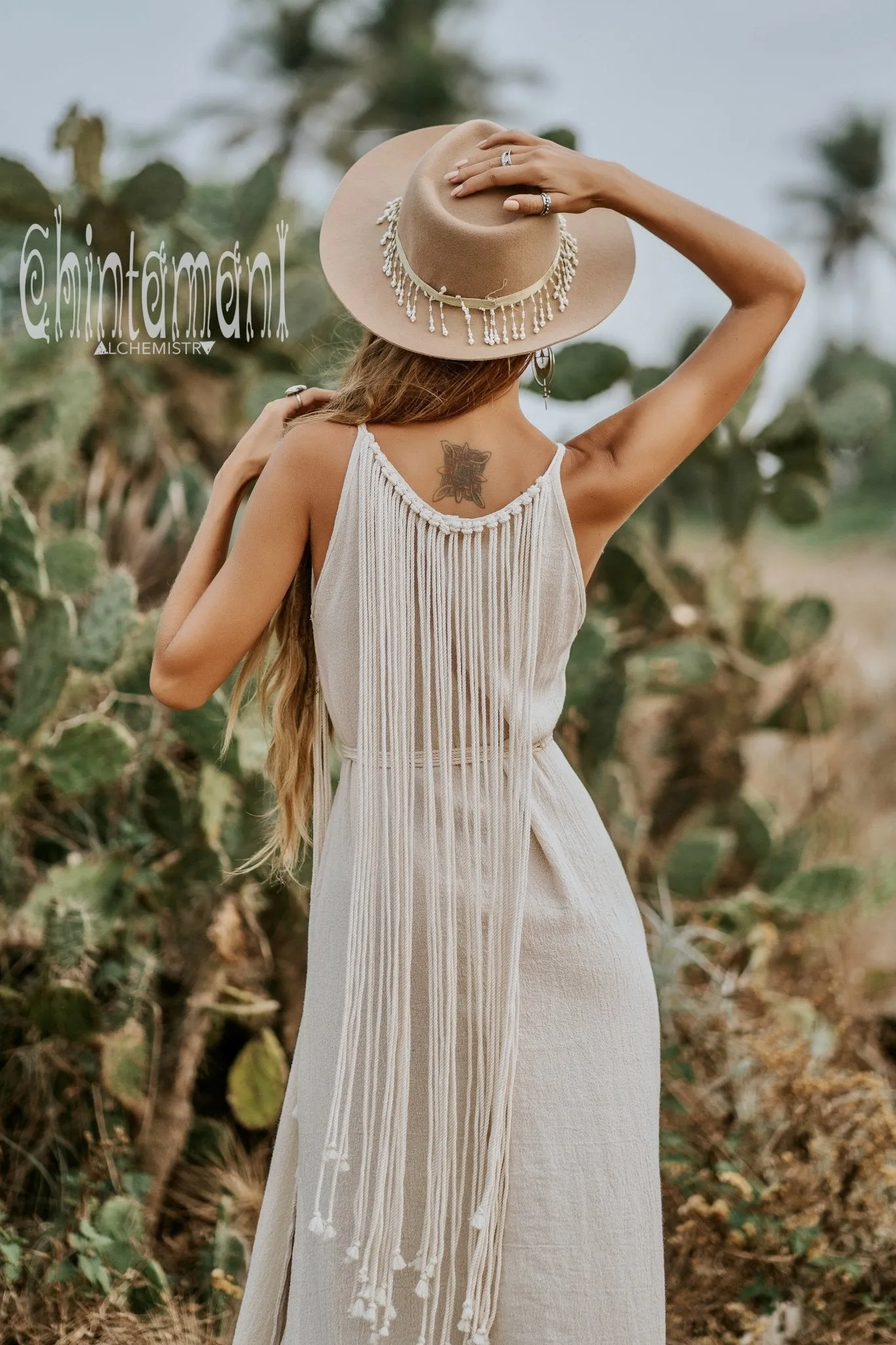 Rope Collar Boho Maxi Dress / Off White