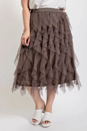 Ruffled Tulle Midi Skirt