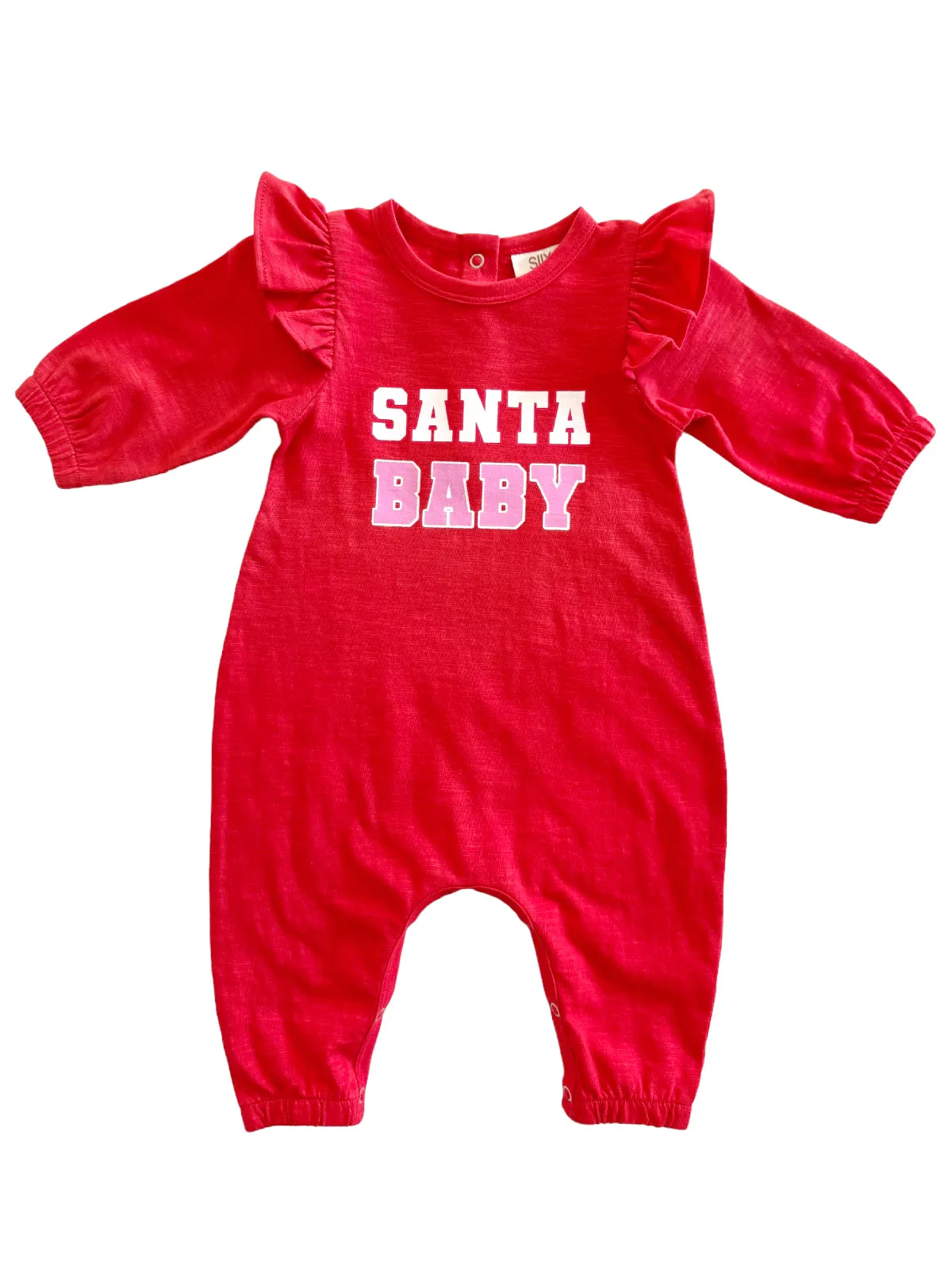 Santa Baby Red/Pink / Organic Long Sleeve Ruffle Jumpsuit