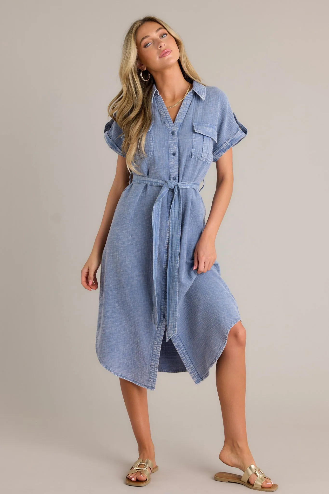 Sea Spray 100% Cotton Blue Washed Maxi Dress