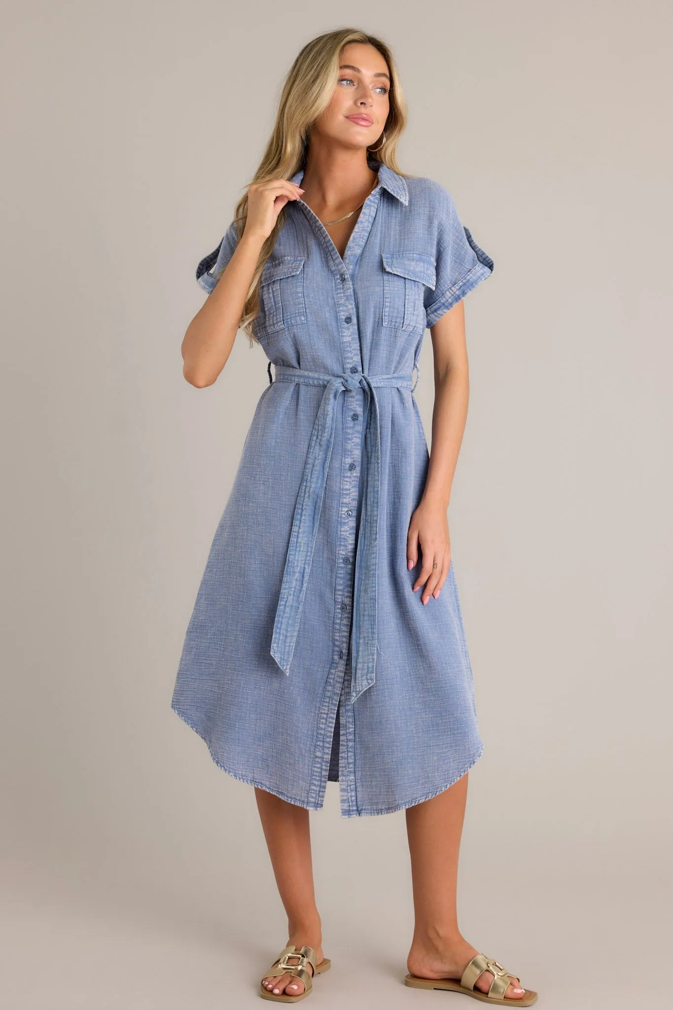 Sea Spray 100% Cotton Blue Washed Maxi Dress