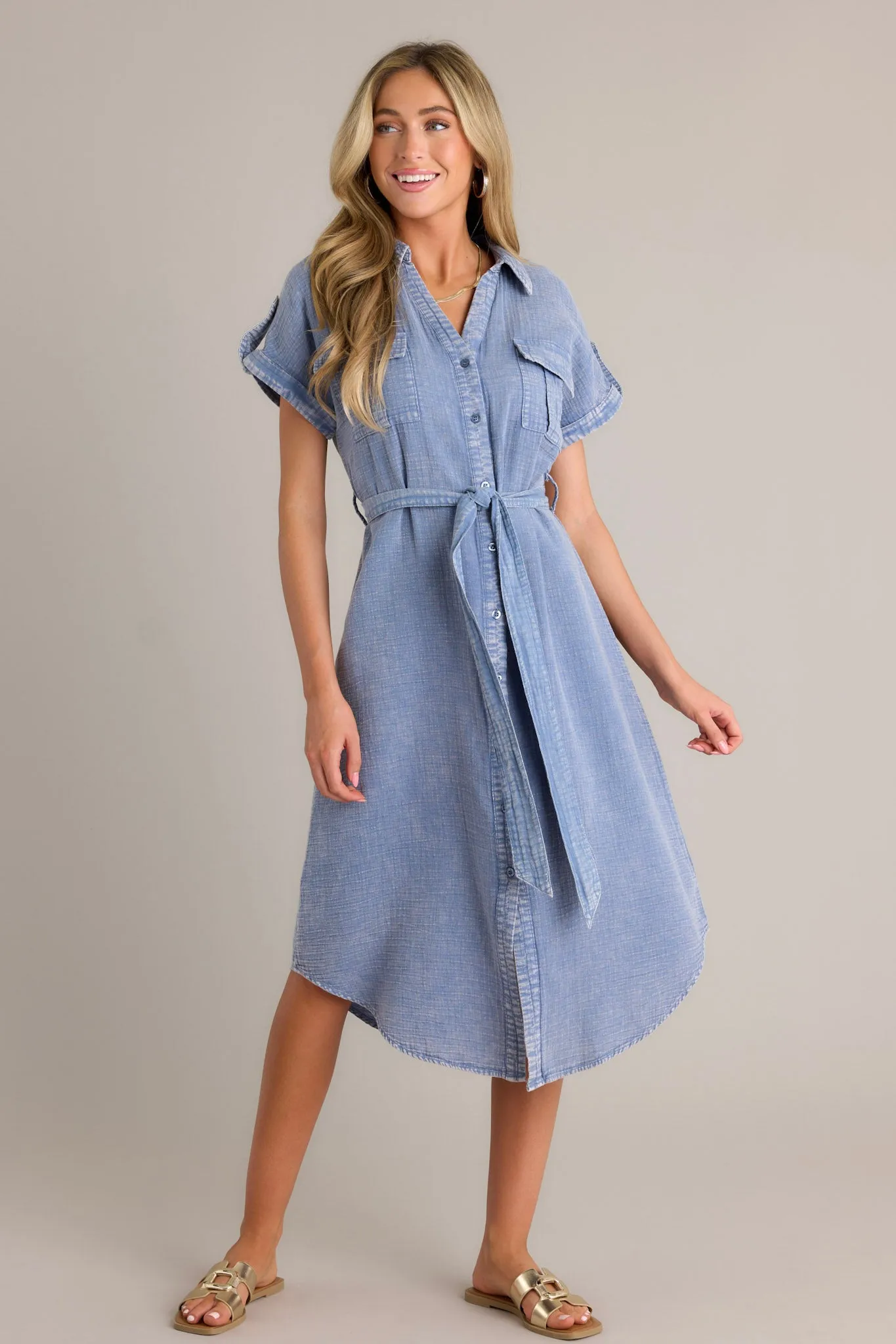 Sea Spray 100% Cotton Blue Washed Maxi Dress