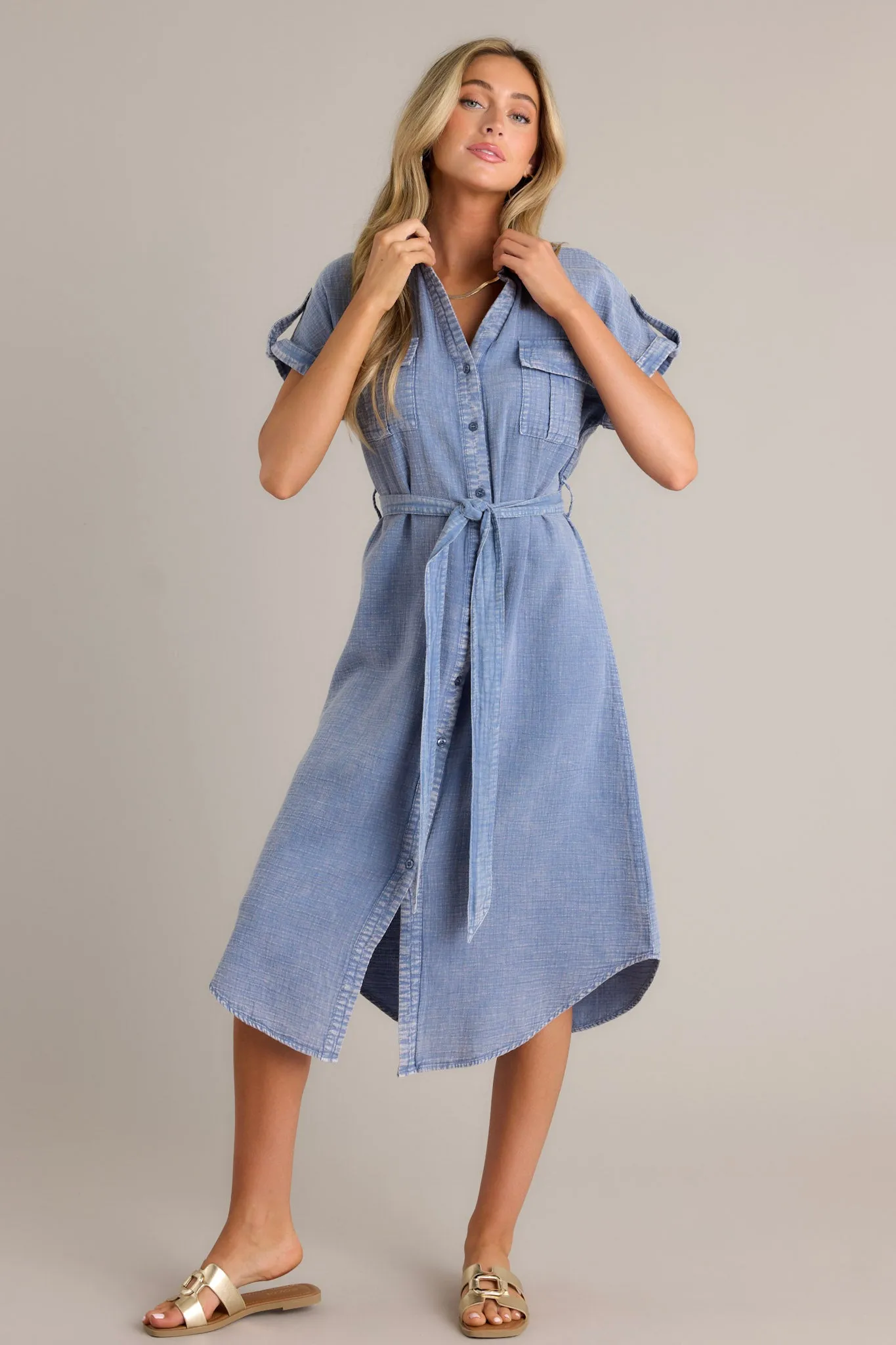 Sea Spray 100% Cotton Blue Washed Maxi Dress