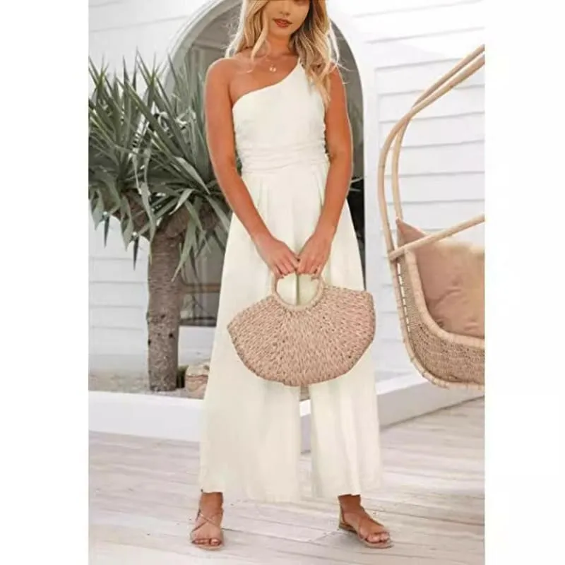 Sexy Camisole Waist Wide Leg Sleeveless Cotton Linen Jumpsuit