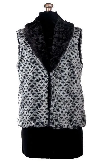 Shawl Collar Vest, Reversible less pockets - Luxury Faux Fur in Snow Owl with Cuddly Fur in Black - One Large Left!