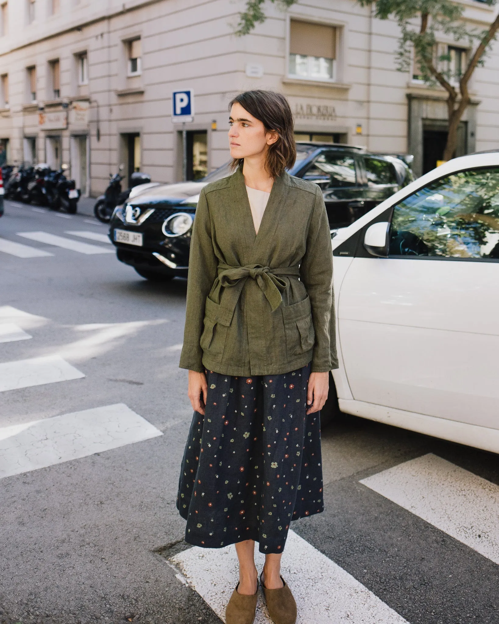 SION gathered linen skirt