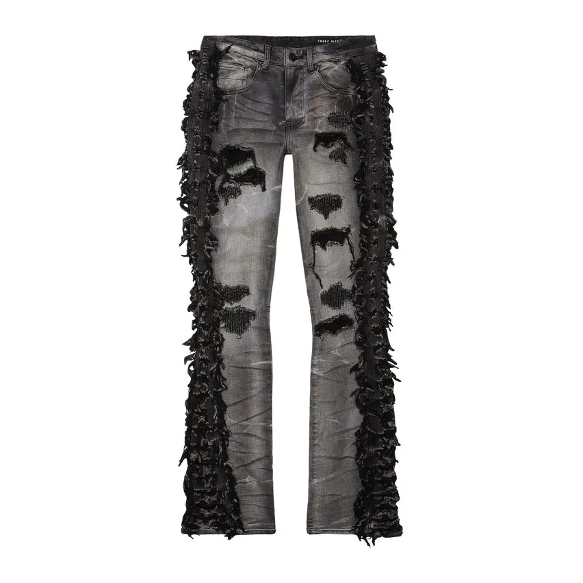 Stacked Frayed Jeans - Lightning Black