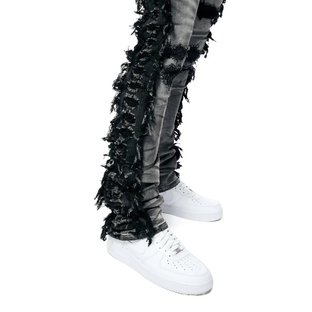 Stacked Frayed Jeans - Lightning Black