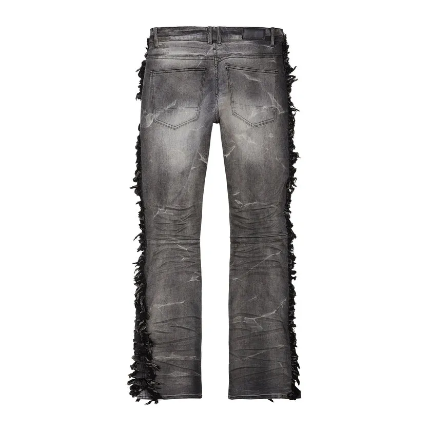 Stacked Frayed Jeans - Lightning Black