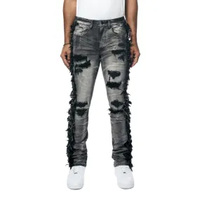 Stacked Frayed Jeans - Lightning Black