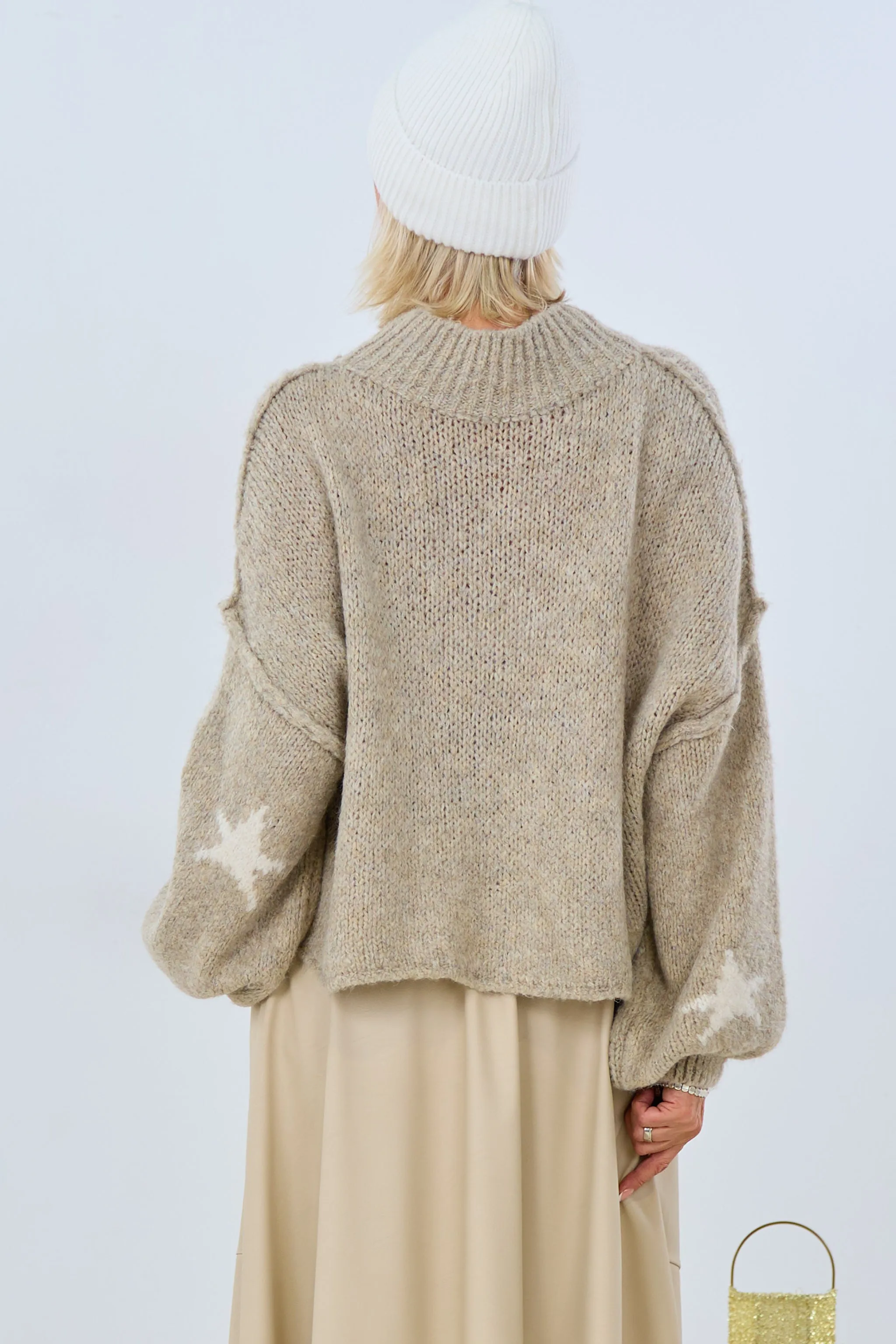 Strickpulli mit Turtleneck und Sternen, beige-weiß