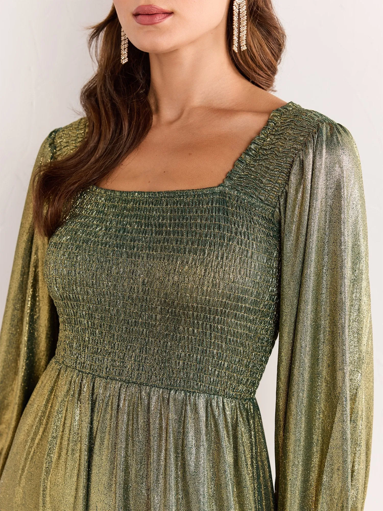 Sugarlips Foil Ribbed Knit Smocked Midi Dress - Brands We Love