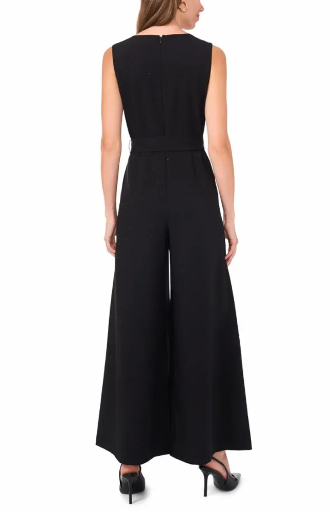 Vince Camuto Apparel V NECK WIDE LEG JUMPSUIT WITH BELT V060/RICH BLACK