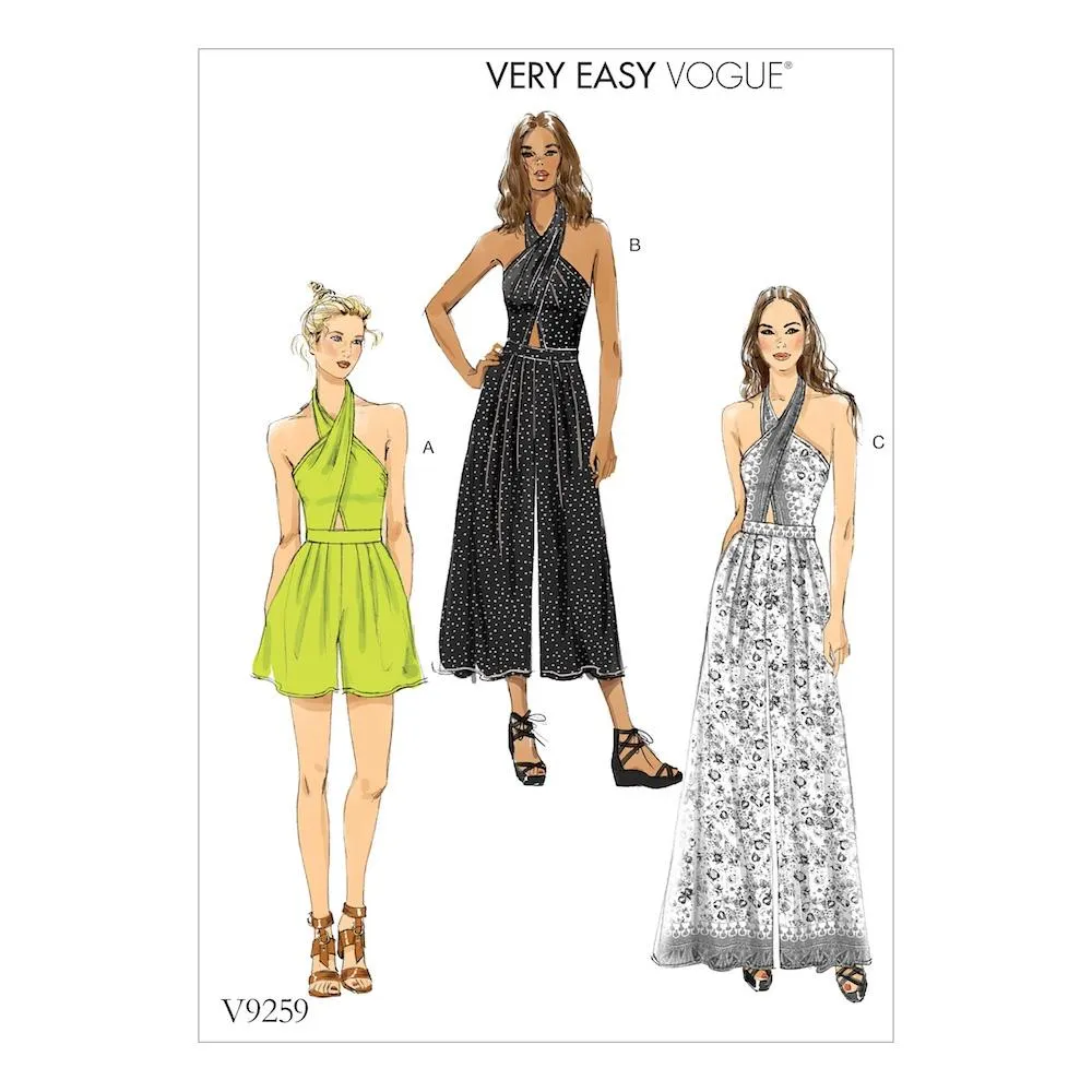 Vogue Pattern V9259 Misses' Criss-Cross Halter Romper and Jumpsuit with Length Variations