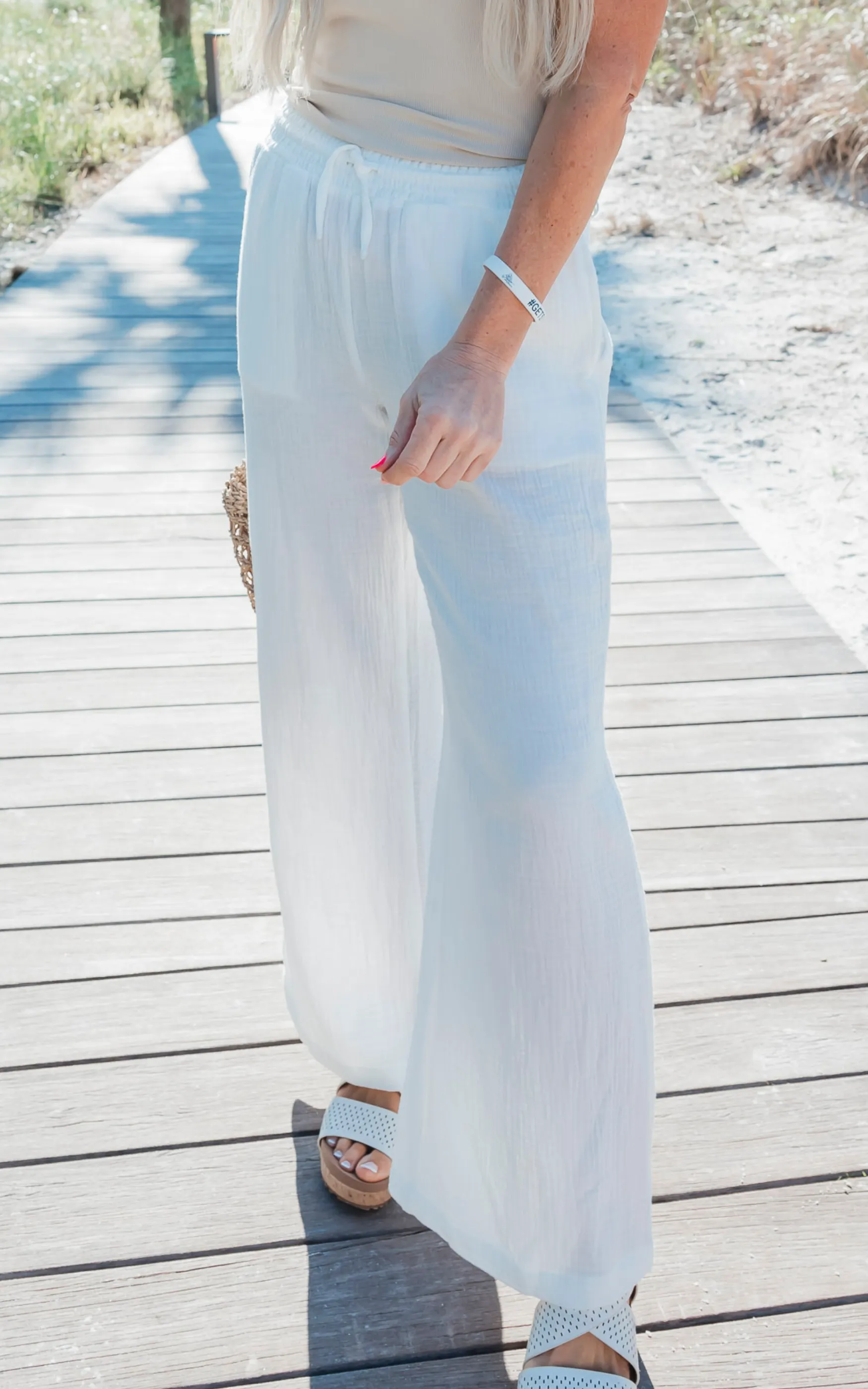 White Gauze Wide Leg Pants - Final Sale