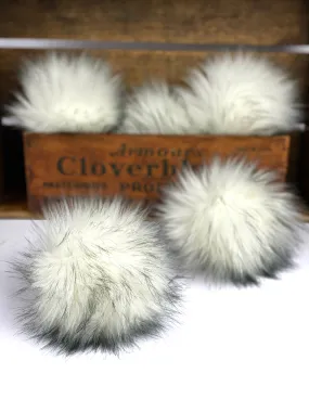 White Wolf Faux Fur Pom with Black Tips