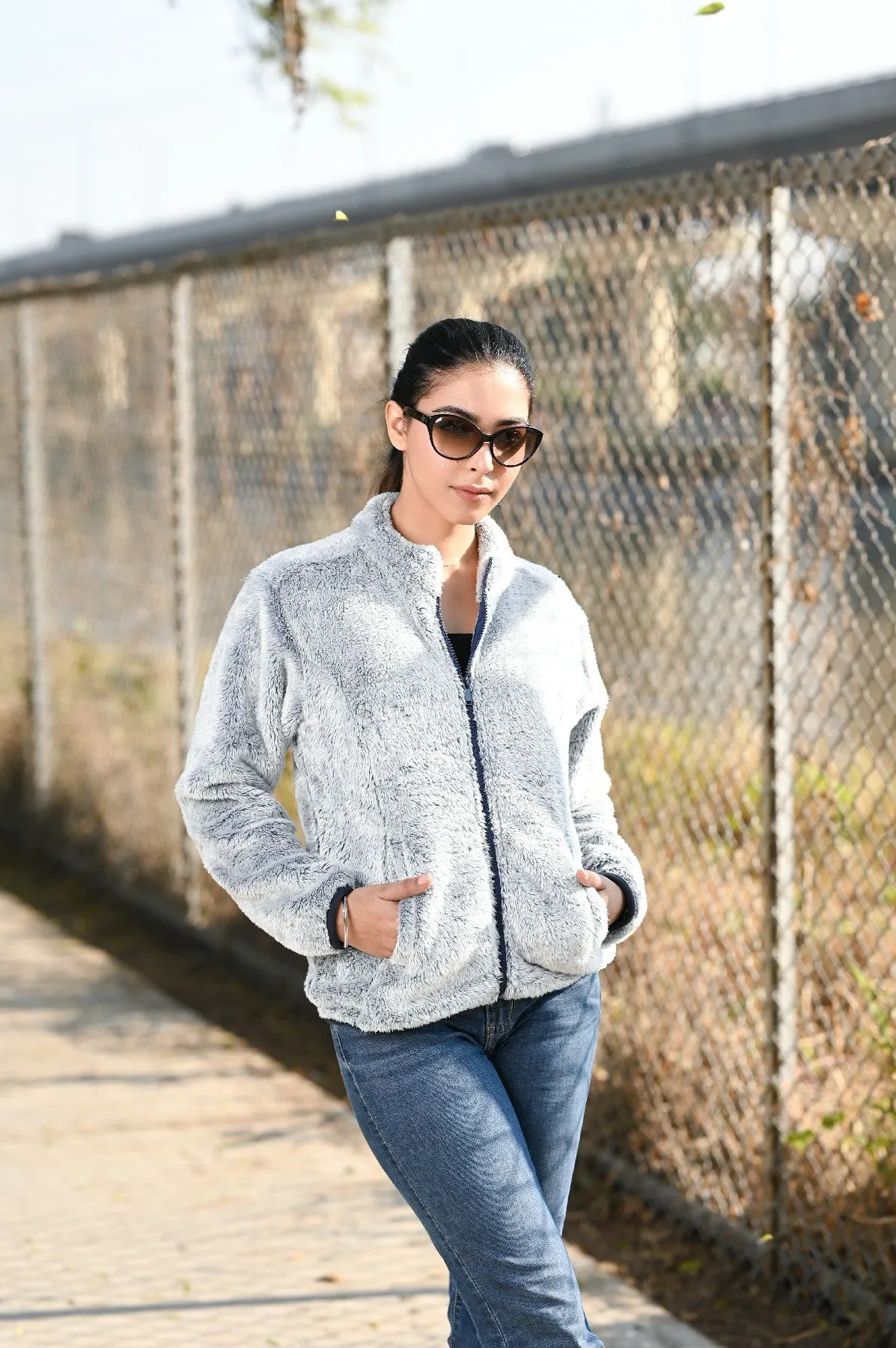 Women Faux Furr Jacket ICE GREY