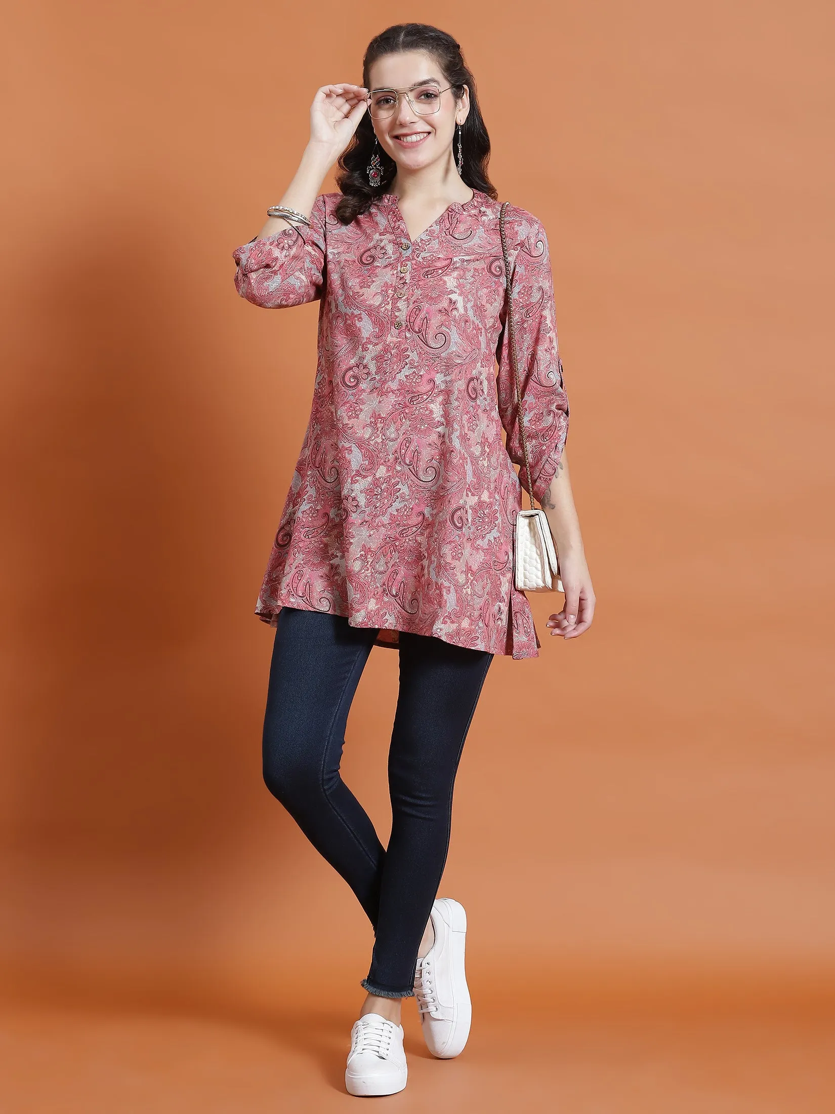 Women Pink Paisley Print Tunic