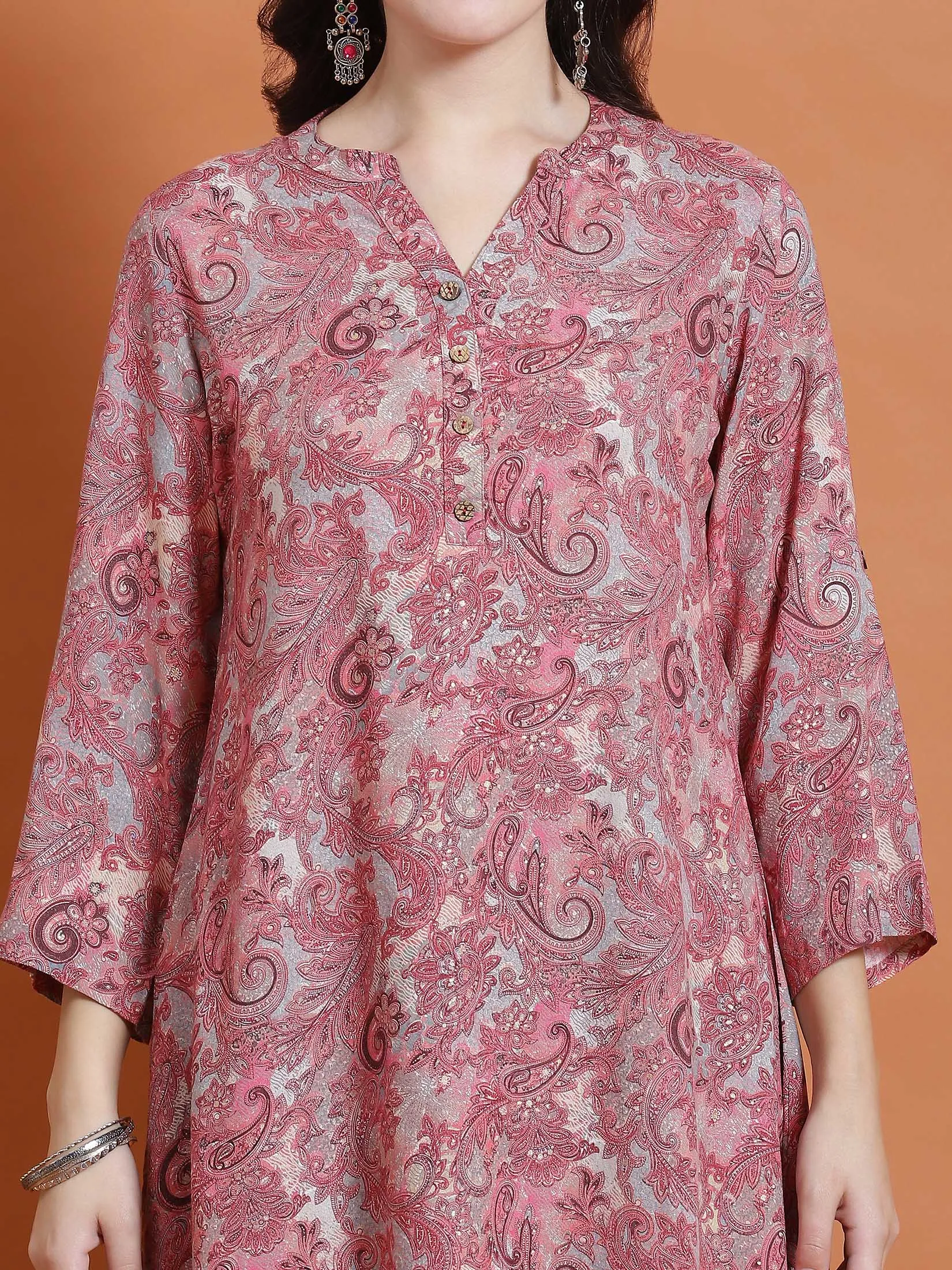 Women Pink Paisley Print Tunic