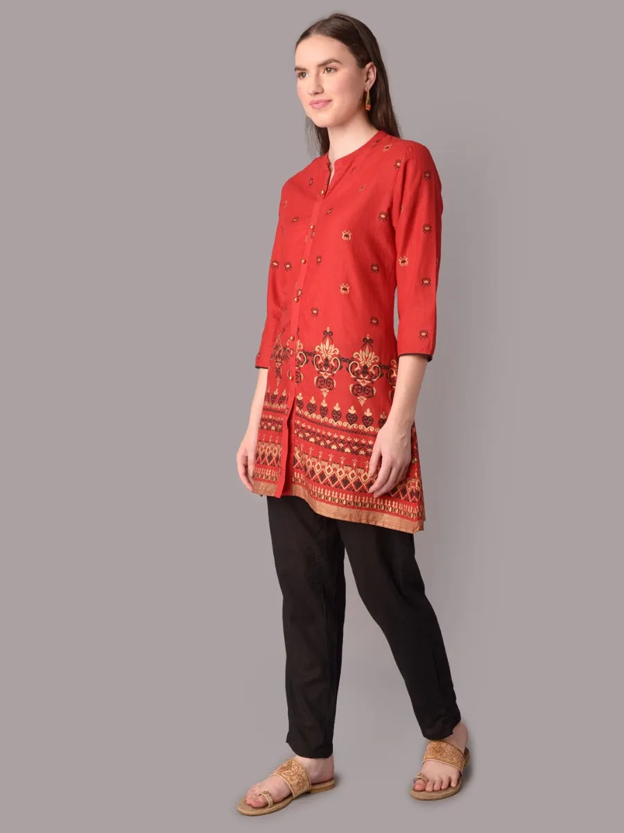 Women Red Ornamental Print Tunic