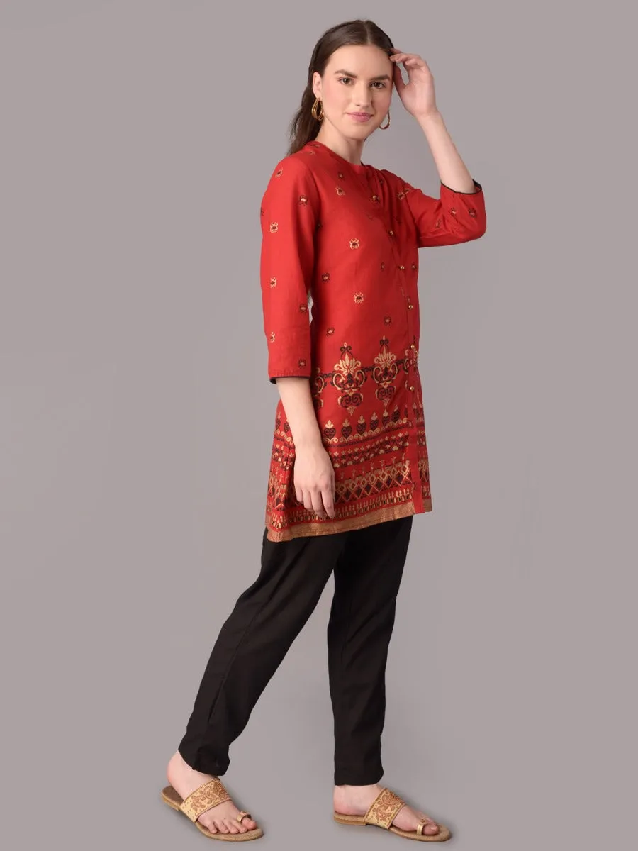 Women Red Ornamental Print Tunic