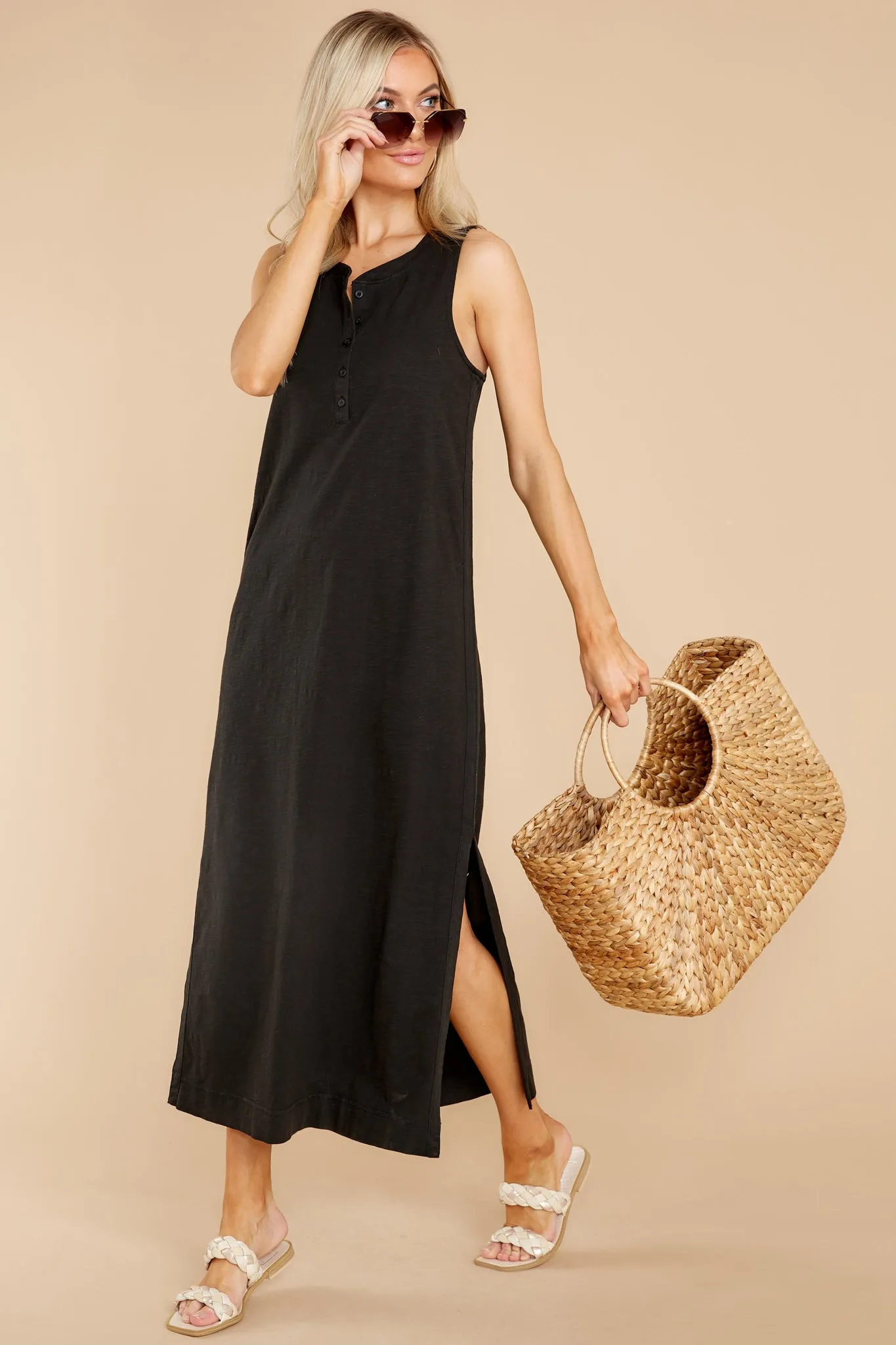 Zelda Black Slub Maxi Dress